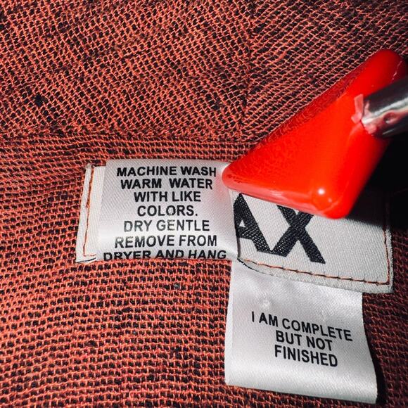 FLAX Cardigan Jacket Petite SM Rust Orange Woven Long Sleeve Button Career Work - Picture 7 of 8